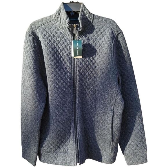 NWT Perry Ellis Men's Dark Saphire Blue Full Zip Quilted Jacket, Large - Picture 1 of 7